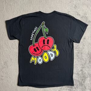 Y2K Alab Tee Shirt SOMETIMES MOODY Cherry Print Black Crew Neck Adult L SS